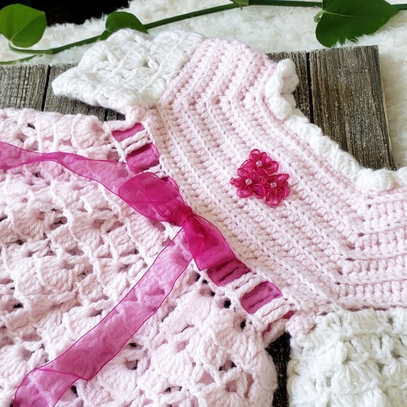 Vintage Hand Crocheted Baby Doll Dress - Picture 1 of 7